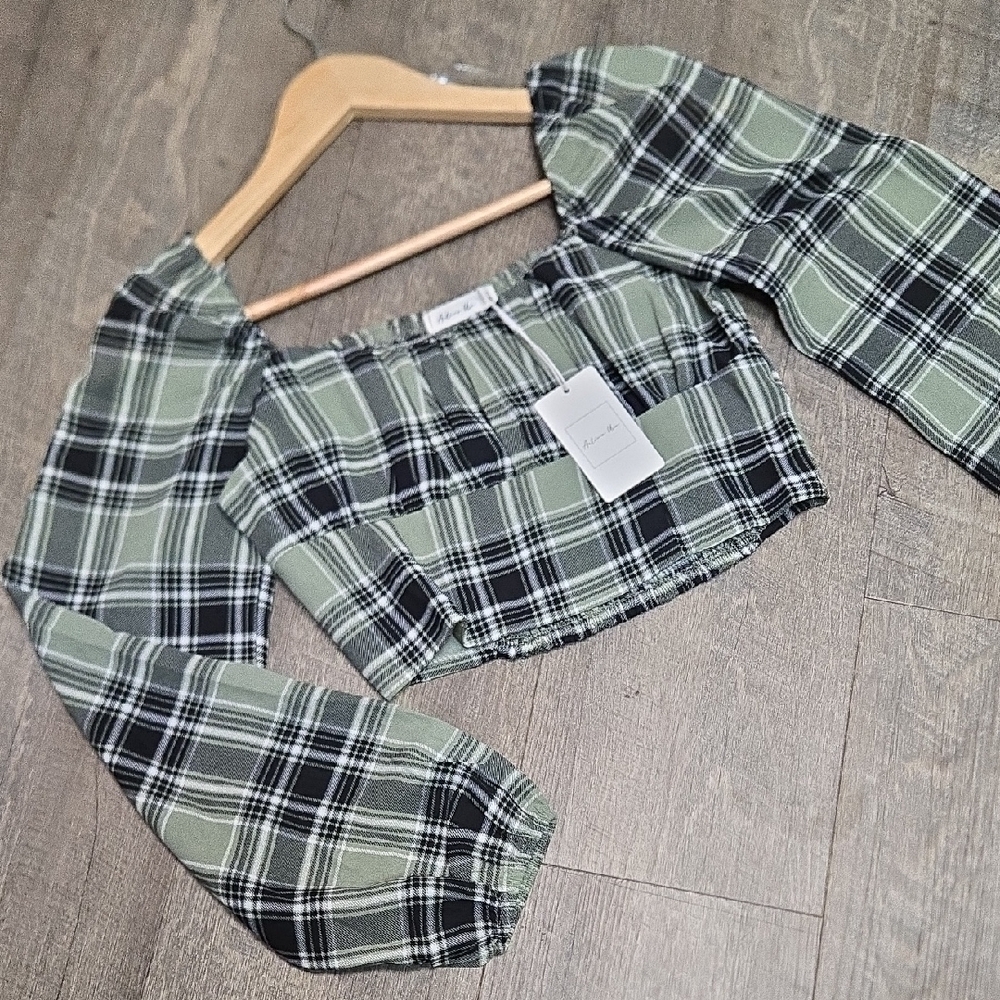 Active USA Green Plaid Crop Top